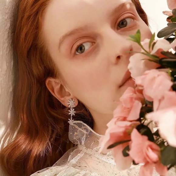 S925 Triple Flower Drop Earrings - Picture 4 of 7